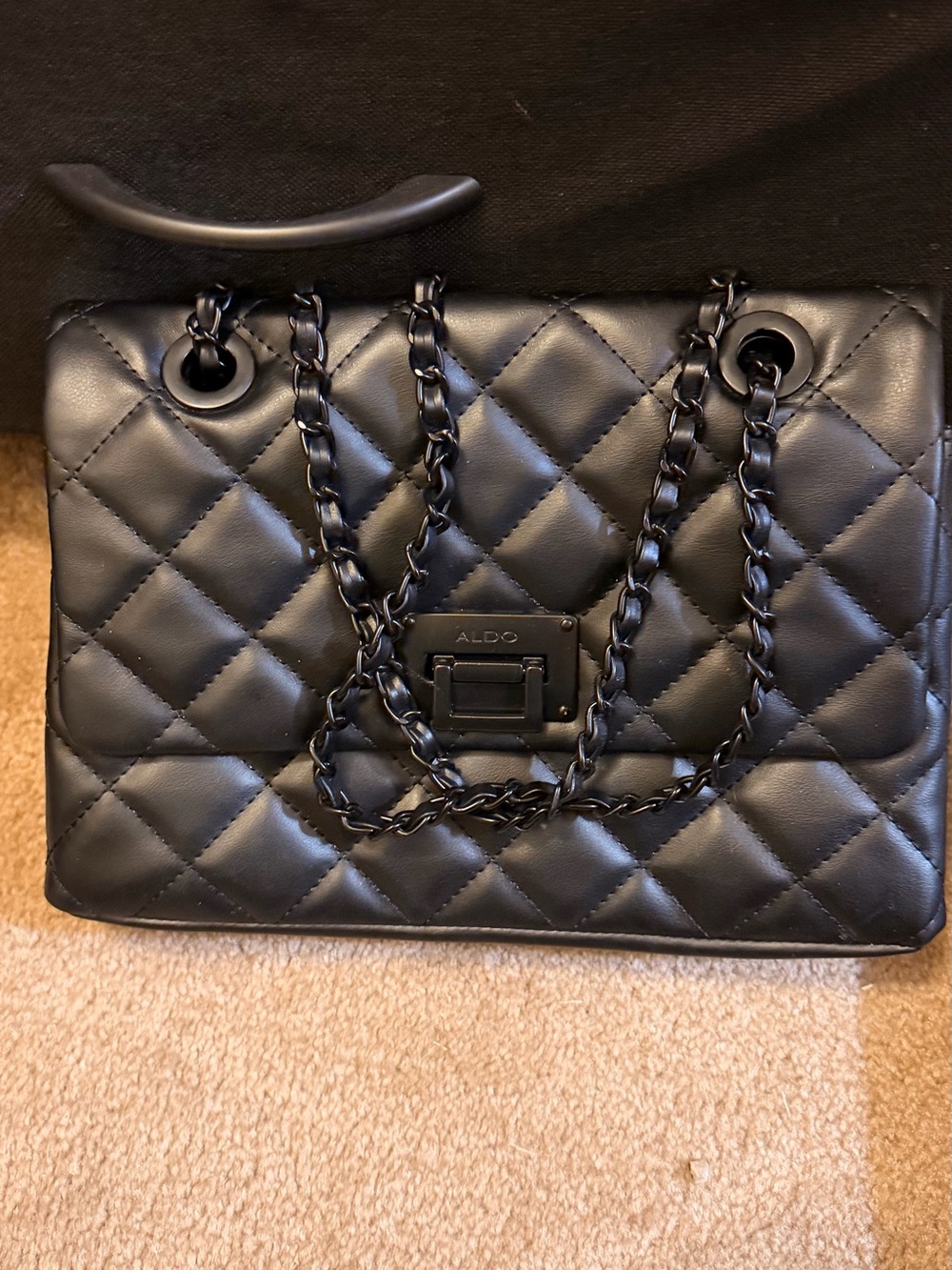 Aldo Black Quilted Chain-Strap Shoulder Bag